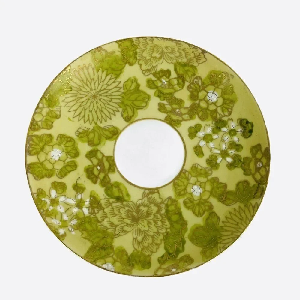 RARE Vintage Dorothy C Thorpe Dot2 Chrysanthemum Green Gold Floral Saucer (1)